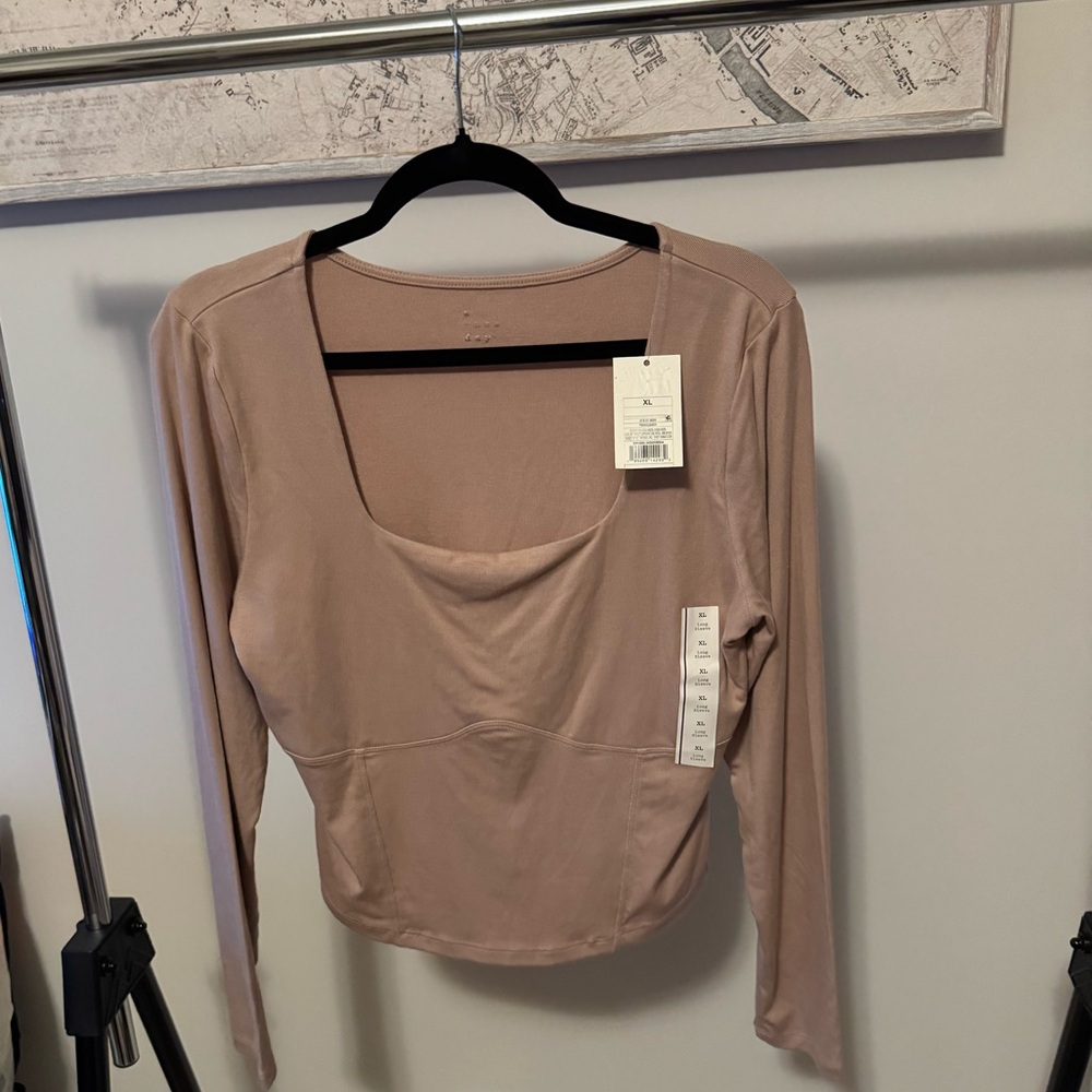 A New Day Women's Fitted Long Sleeve Square Neck Corset Knit Top - Pink XL